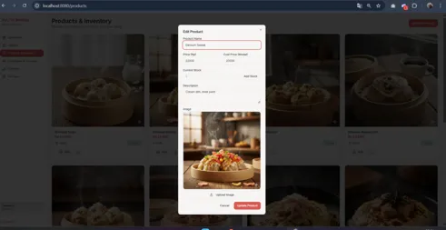 Edit existing product modal
