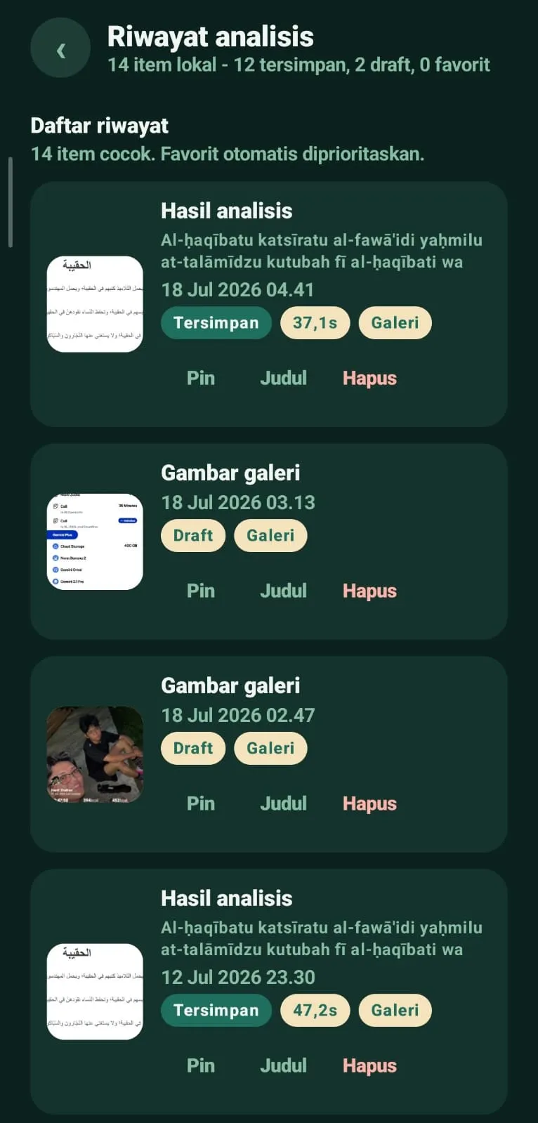 Scan history and saved results
